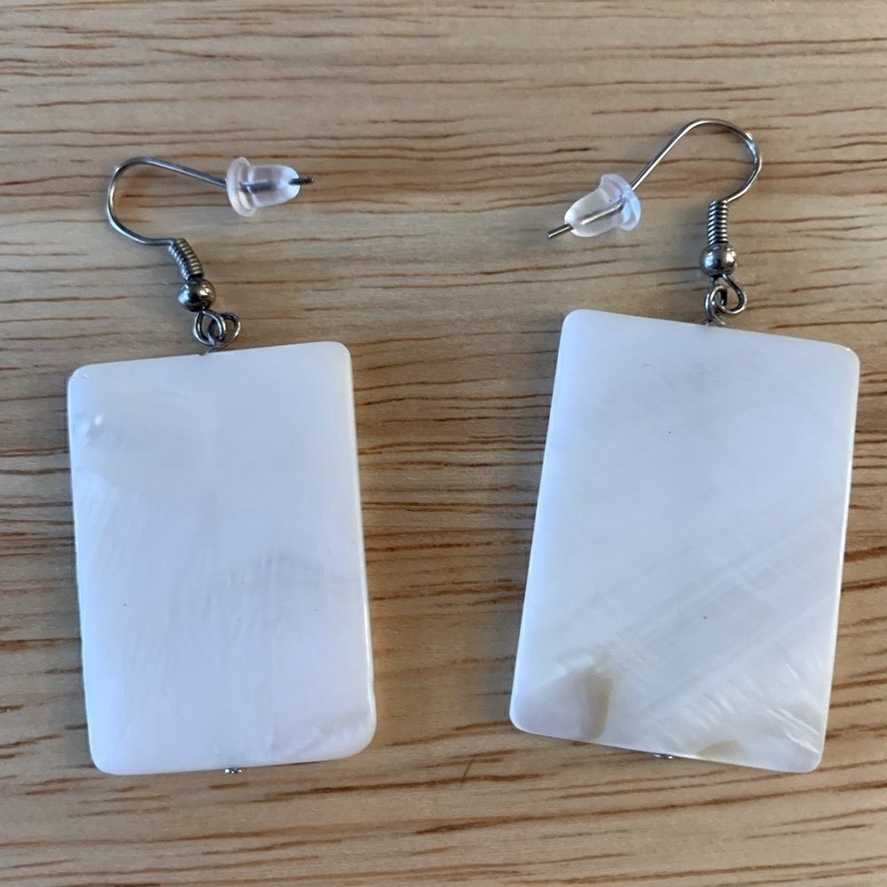 Mother of Pearl Rectangle Drop Dangle Pierced Earrings 2”